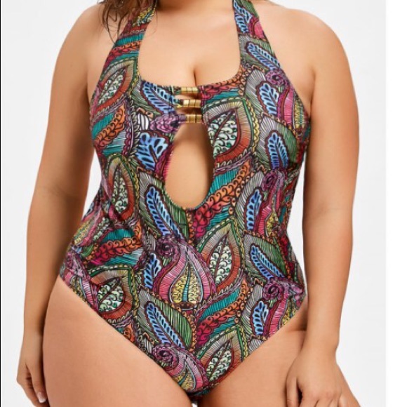 lyszflo Other - Sexy Palm Leaf Boho Cutout Plus Size Swimsuit